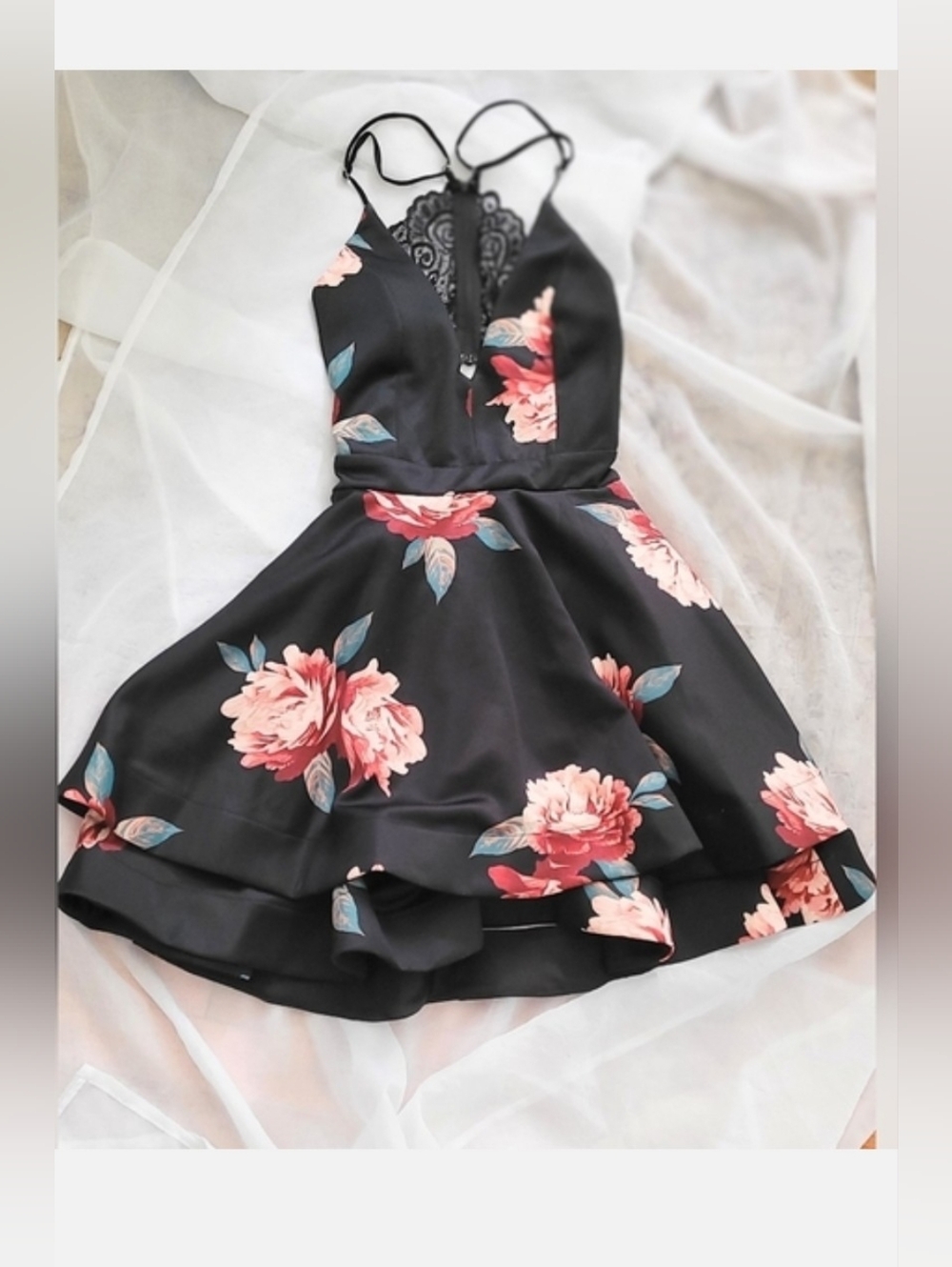 NWT! Boho Floral Lace Open Back Women's Party Fall Homecoming Mini Dress Small